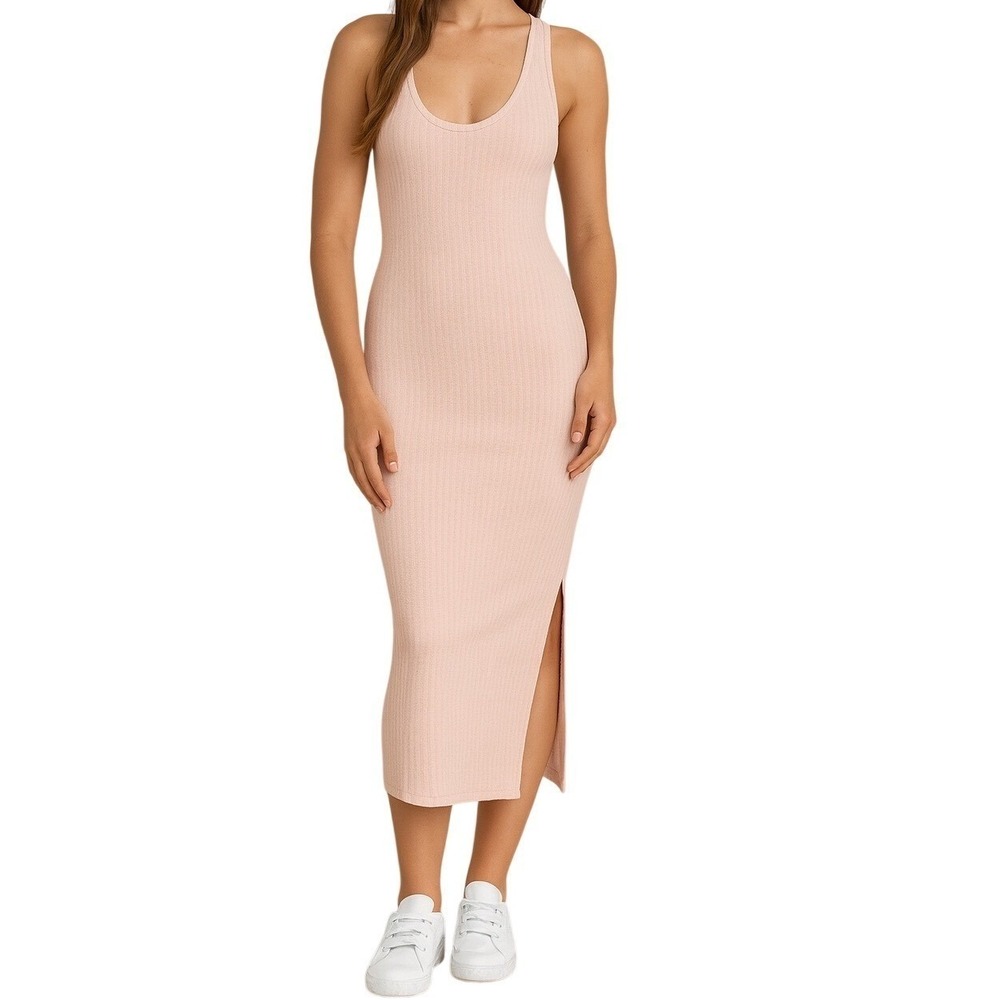 Significant Other Ribbed Midi Dress Open Back Soft Girl Dreamy Pink Bodycon Sz 6